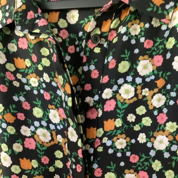 Tory Burch Ryder Black Floral Print Silk Sleeveless Shirtdress Elastic Waist Sz8 - Picture 4 of 8